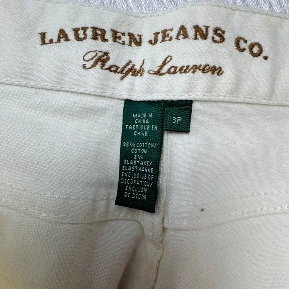 NWT Lauren Ralph Lauren Off-White Denim Slim Straight Pants/Jeans, Size 8 Petite - Picture 4 of 12